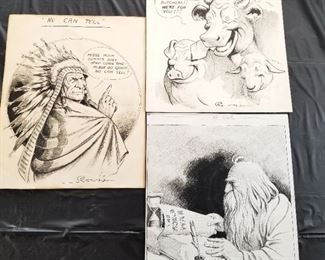 Original Cartoon art for newspaper signed by artist J. Campbell Cory.   Native American, Father Time