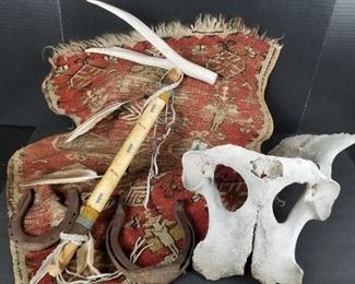 Native American Rug, Tomahawk and Skull set