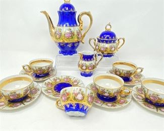 Gold & Cobalt Blue Fragonard Love Story Bavaria Beehive Germany Tea Set
