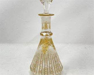 Victorian Glass Scent Decanter with Fine Gold Gilt Floral Decorations