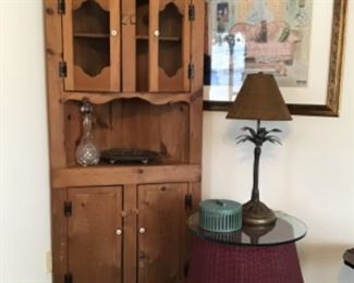 Primitive style Corner Cabinet and wicker table
