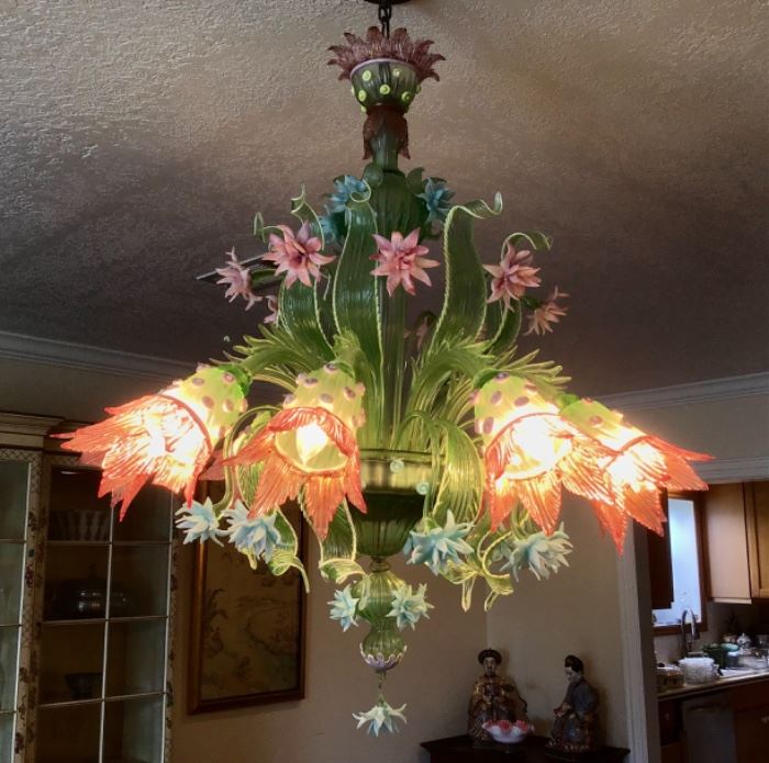 Fabulous Hand Blown Glass Chandelier Murano Glass  from Italy.  You have to remove and it does come apart.  