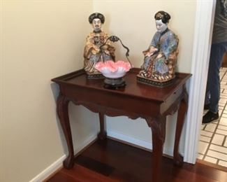 Antique Brides Basket , large Asian Porcelains, Table