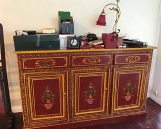 Hand painted Side Board hand painted red cabinet/buffet