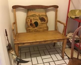 Painted Bench, as is Horn Lamp