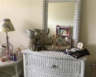 Wicker Dresser with Mirror, wicker around Table