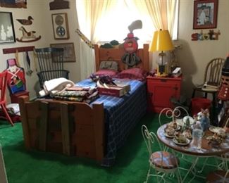 Boys Locomotive Twin Bed, Childs Ice Cream Parlor Table and Chairs, 