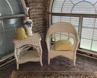 Wicker Chair and Side Table 