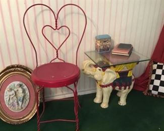 Elephant Table, red ice cream chair 