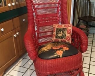 Antique Red Wicker Rocker