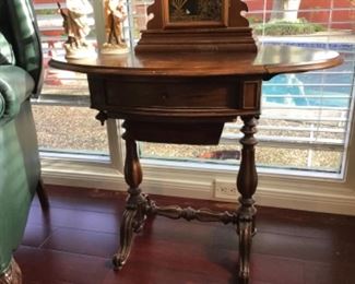 Antique Sewing Table with Drop Leaf Sides 