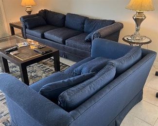 Another angle of blue sofa and love seat