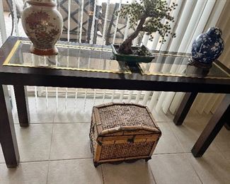 Sofa table with Asian accessories