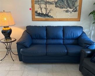 Blue leather sofa and recliner