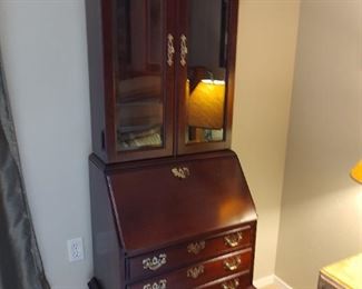 Tall Queen Anne style secretary desk with hutch.  Excellent condition.