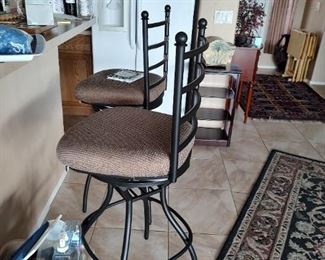 Set of 2 swivel bar stools, Metal with upholstered seats