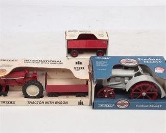 Lot Of 3 Vintage Ertl Tractors And Wagons