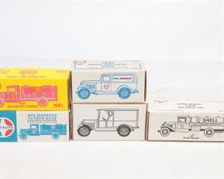 Lot Of Five Ertl Die Cast Coin Banks - Shell - Royalties -Fina