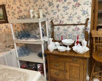 milk glass -antiques- blue depression glass and more