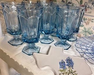 frankoma trivet and fabulous blue glass set