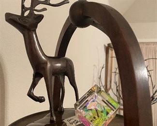 bronze or bronze like candle holder deer and cool crystal art