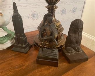 metal -copper bronze ? several vintage collectibles -empire state -1930-warrior and more