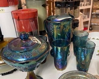 blue carnival glass items -