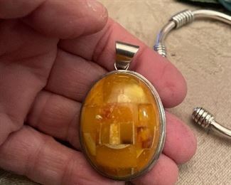 Sterling amber pendant