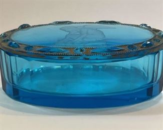 Blue Glass Lidded Trinket Box