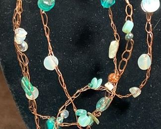 Copper Wire Art Glass Beaded Necklace