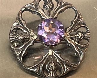 Sterling Amethyst Brooch