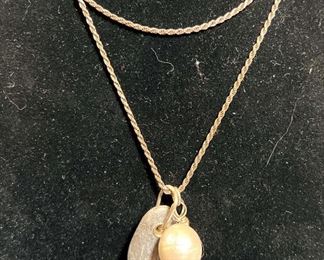 Stone, Pearl Metal on Sterling Chain