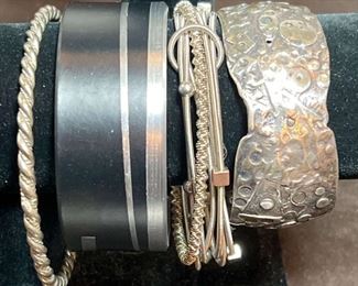 Tooled Metal Other Silver Tone Bracelets