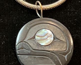 Vintage Haida Calvin Bell Argillite Moon Pendant