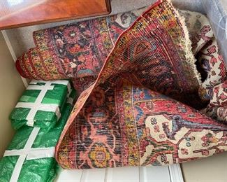 #26 8x10 Antique hand knoted veggie die rug burgundy mustared blue rug  $200