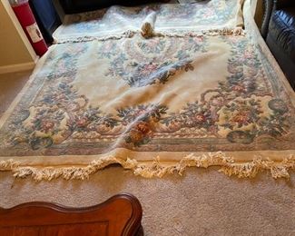#25 hand knot chinese cream blue mauve  as is  stained rug $25