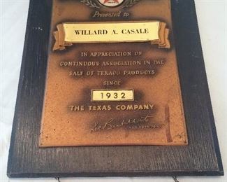 Texaco 25-year service award dealer plaque