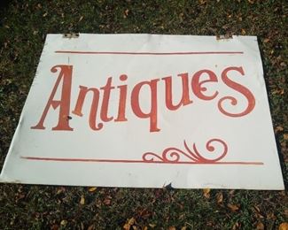 Double-sided antiques hanging sign approximately 3 ft