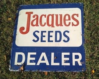 Double-sided Jacques Seeds dealer sign 