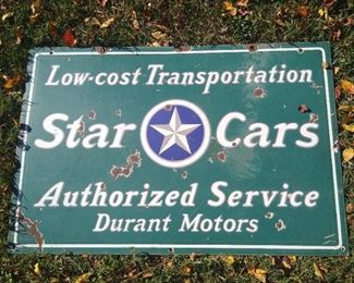 Early Star Cars double-sided porcelain sign
