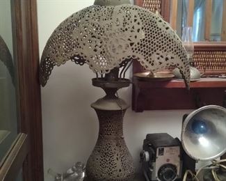 Very unusual metal lamp and lamp shade