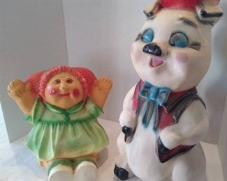 Chalkware cabbage patch doll and cowboy piggy bank