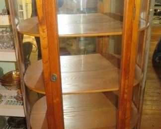Oak Curved Glass Curio Cabinet
