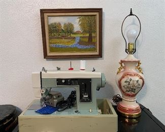 Very nice Kenmore portable sewing machine and vintage lamp