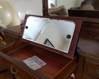 Antique dressing table with drawer open