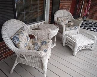 White Wicker chairs  and table set