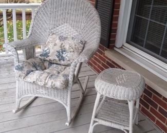 White Wicker rocker  and table