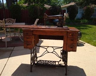 Antique domestic company treadle sewing machine - open