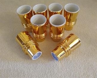 Gold and white ceramic glasses - set of 8