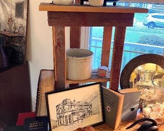 Belleck swan figurine
Rustic side table
Various pictures